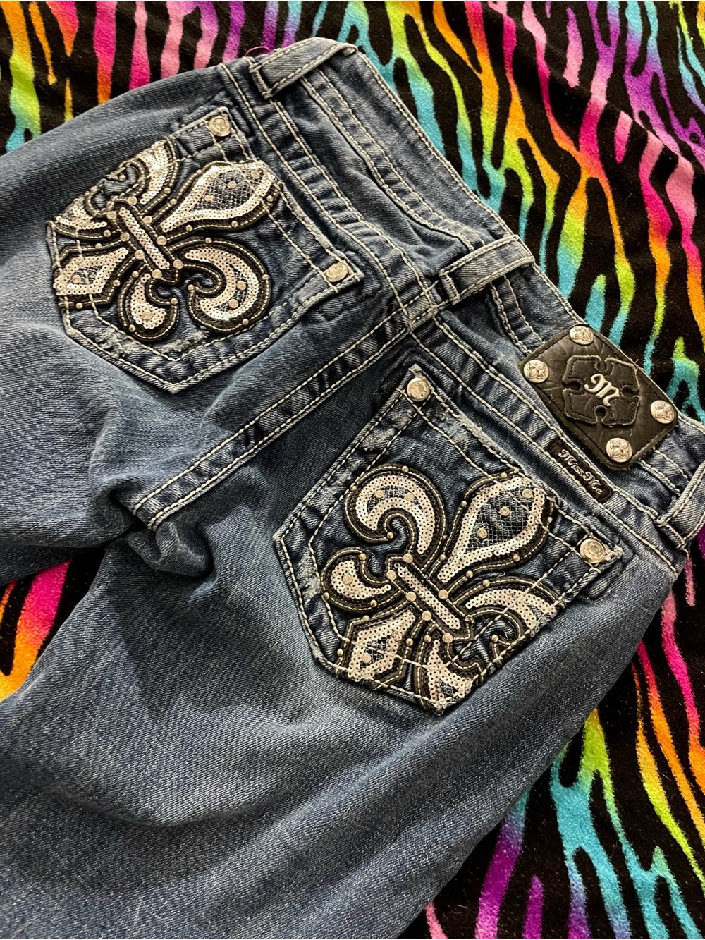 Miss Me Embellished Fleur de Lis Dark Wash Jeans